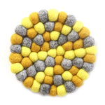 Hand Crafted Felt Ball Coasters from Nepal: 4-pack, Chakra Yellows