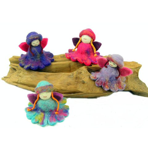 Hand Felted Colorful Flower Fairies - Set of 4