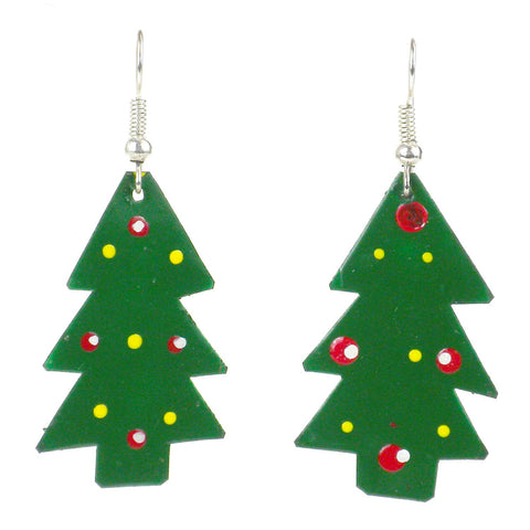 Set of 10 Painted Tin Christmas Tree Earrings