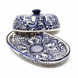 Handmade Pottery Butter Dish, Blue Flower