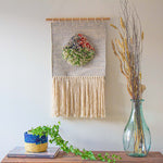 Handwoven Boho Wall Hanging, Neutral with Pop of Color