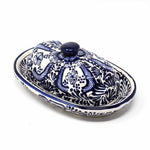 Handmade Pottery Butter Dish, Blue Flower