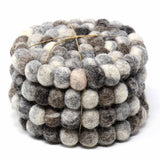 Hand Crafted Felt Ball Coasters from Nepal: 4-pack, Unicolor Grey