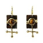 Gold Tiger Eye Ball and Jack Brass Earrings