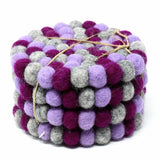 Hand Crafted Felt Ball Coasters from Nepal: 4-pack, Chakra Purples