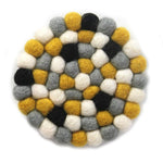 Hand Crafted Felt Ball Coasters from Nepal: 4-pack, Mustard