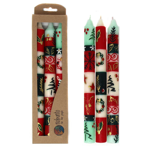 Set of Three Boxed Tall Hand-Painted Candles - Ukhisimui Design