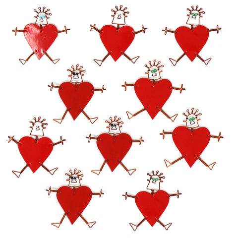Set of 10 Dancing Girl Heart Body Pins in Red