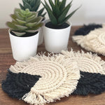 Macrame Coasters in Charcoal with fringe, Set of 4
