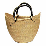 Bolga Tote, Natural with Black Accent and Leather Handle - 18-inch