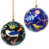Handpainted Birds with Flowers Ornament, Set of 2