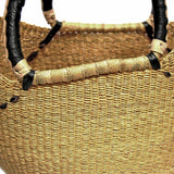 Bolga Tote, Natural with Black Accent and Leather Handle - 18-inch
