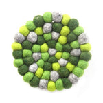 Hand Crafted Felt Ball Trivets from Nepal: Round Chakra, Greens