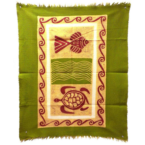 Tapestry - Sea Life Batik in Green/Yellow/Red