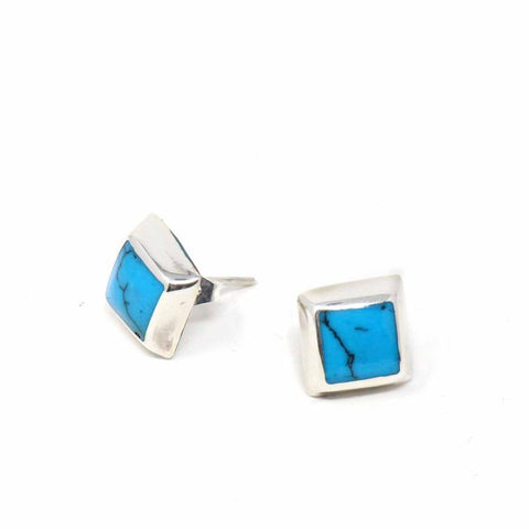 Sterling Silver Earrings, Sterling Turquoise Black Square