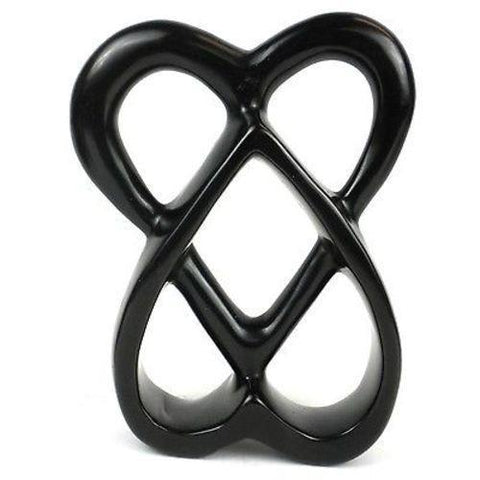 Handcrafted 8-inch Soapstone Connected Hearts Sculpture in Black