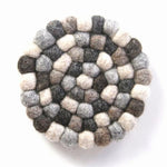 Hand Crafted Felt Ball Trivets from Nepal: Round, Greys