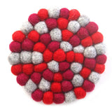Hand Crafted Felt Ball Coasters from Nepal: 4-pack, Chakra Reds