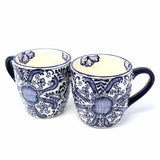 Rounded Mugs - Blue Flowers Pattern, Set of Two