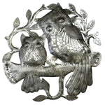 Pair of Owls on Perch Metal Wall Art