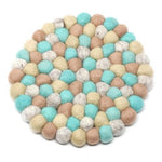 Hand Crafted Felt Ball Trivets from Nepal: Round, Sky