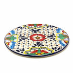 Handmade Pottery 8" Trivet or Wall Hanging, Dots & Flowers