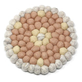 Hand Crafted Felt Ball Coasters from Nepal: 4-pack, Flower Pinks