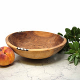 Handcarved Olive Wood Bowl 10 inch with Inlaid Bone