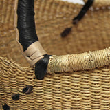 Bolga Tote, Natural with Black Accent and Leather Handle - 18-inch