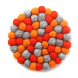 Hand Crafted Felt Ball Trivets from Nepal: Round Chakra, Oranges