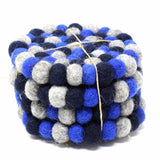 Hand Crafted Felt Ball Coasters from Nepal: 4-pack, Chakra Dark Blues