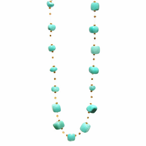 Floating Stone & Maasai Bead Necklace, Aquamarine Blue