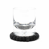 Hand Crafted Felt Ball Coasters from Nepal: 4-pack, Flower Black/Grey