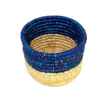 Dried Grass Basket, Blue and Natural