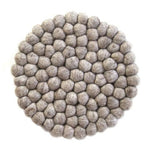 Hand Crafted Felt Ball Trivets from Nepal: Round, Light Grey