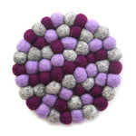 Hand Crafted Felt Ball Trivets from Nepal: Round Chakra, Purples