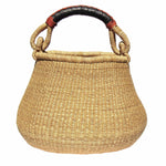 Bolga Pot Basket - Natural with Leather Handle
