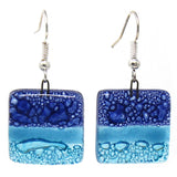 Square Glass Dangle Earrings, Blue Ocean
