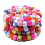 Hand Crafted Felt Ball Coasters from Nepal: 4-pack, Rainbow