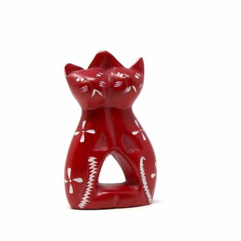 Handcrafted 4-inch Soapstone Love Cats Sculpture in Brick