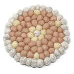 Hand Crafted Felt Ball Trivets from Nepal: Round Flower Design, Pink