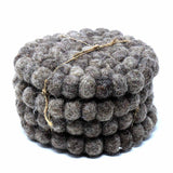 Hand Crafted Felt Ball Coasters from Nepal: 4-pack, Dark Grey